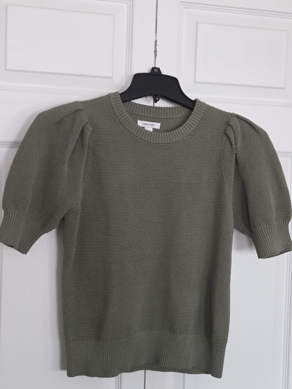 Nine West Olive Puff-Sleeve Knit Sweater
